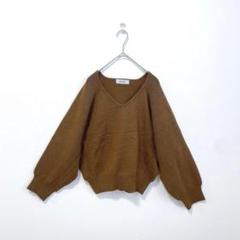 【FTY】ブラウン Vネック ニット セーター シンプルカジュアル M