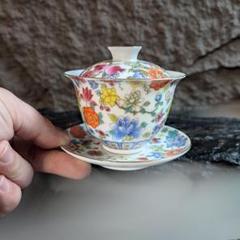 鯖龍紋三才蓋碗 中国茶器 景徳镇 蓋付き茶器 飲茶食器 煎茶具 未