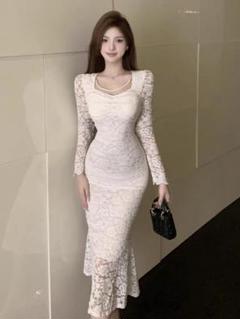 大人気❤️花柄ひざ丈タイトドレス　結婚式・パーティ　シースルー春夏コーデ
