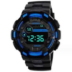 o21新品 LED デジタル多機能 メンズ レディース 腕時計 黒/青459