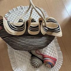 ストライプ　フリル　かごバッグ　新品　セレクトショップ　おしゃれ
