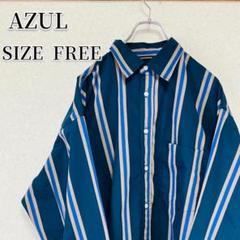 AZUL ストライプ 長袖シャツ フリーサイズ ネイビー