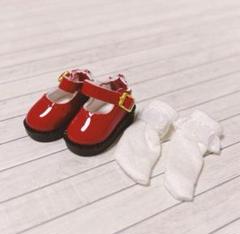 オビツ11 靴　エナメル　シューズ　靴下　レッド　赤　推し活　パンプス
