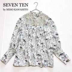 SEVEN TEN セブンテン　スモック刺繍プリントブラウス 白　M