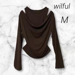 【wilful】レイヤードオフショルダー 長袖 Tシャツ 英字ロゴ Y2K 韓国