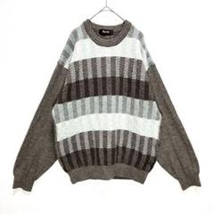 カシミヤ混ニットプルオーバー(LL)日本製 ウール ボーダー レトロ感 ゆるだぼ