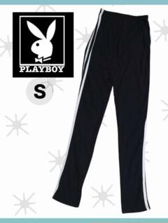 PLAYBOY レギンス S スリット入り サイドライン プレイボーイ ブラック