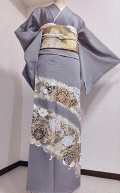 三越お誂え 金駒刺繍 刺繍 裄65 丸文に菊 三つ紋 色留袖 AK-6613