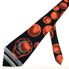 ビンテージネクタイ バスケットボール 黒 ユニーク 古着 スポーツ 総柄