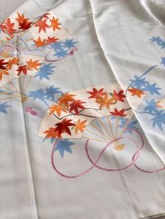 高級友禅染付け下げ訪問着☆紅葉と扇子柄日本刺繍