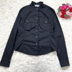 MaxMara フリルシャツ　ブラウス　バンドカラー　ストレッチ　ブラック　M