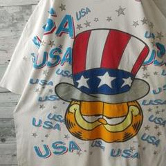 希少サイズ☆90s USA製 ガーフィールド ラメ入りビッグプリント Ｔシャツ