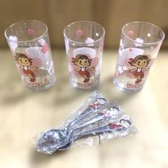 【ペコちゃんグラス】（3客）＆【ペコスプーン3本】セット〈未使用品〉 Ⓜ︎