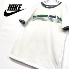 美品 古着 NIKE ロゴTシャツ メンズL オフホワイト×ネイビー