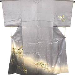 人気の 5k1381 着物正絹袷訪問着螺鈿箔グレー金色銀色緑花柄 着物・浴衣