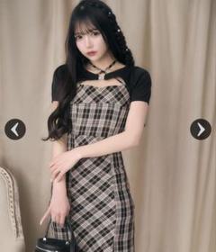 アンサンブルチェックワンピース ミシェルマカロン ブラウン