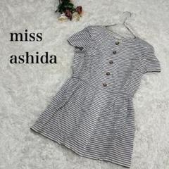 【ミスアシダ】ミニワンピース　チュニック　ボーダー　白　黒　肩パッド入　夏