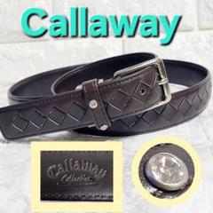 【美品】Callaway ゴルフ メンズベルト　編み込み風　ストーン　茶　レザー