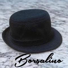 【美品】Borsalino 黒 カシミヤ ボックス型ハット ボルサリーノ