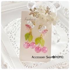 さくらんぼ♡・:*ピアスorイヤリング♡ビジュー.ハンドメイドピアス♡