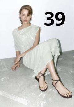 ZARA】メタルトゥリング レザーサンダル 39 - メルカリ