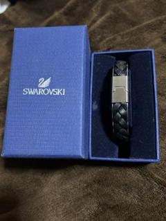 SWAROVSKI ブラックレザー カフブレスレット 箱付き未使用】SWAROVSKI スワロフスキー レザー ブレスレット