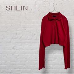 ★SHEIN★ポロシャツ XL ショート丈 バーガンディ コットン混
