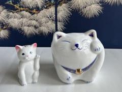 美品 作舎窯　招き猫 陶器 置物 花器