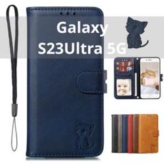 Galaxy S23Ultra 5G 手帳型　ストラップ付き　スマホケース　猫