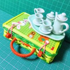 昭和レトロ　 はいから横丁ハンドメイドバスケット　ティーセット　黄緑