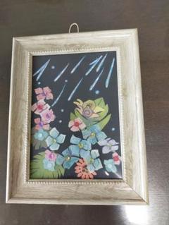 ‼️‼️切り絵　貼り絵　和紙　花の絵 シルバー額縁付き 切り絵貼り絵和紙花の絵 シルバー額縁付き