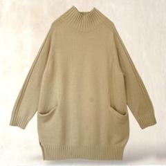 ハイネックニット【38／M】イエロー系　長袖　無地　ポケットあり　ゆったり