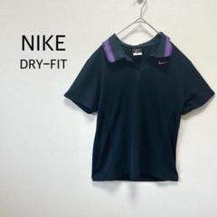 【ナイキ】半袖ポロシャツ XL ネイビー×パープル ワンポイントロゴ シンプル
