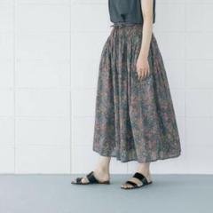 美品★ 【SOIL】 北欧暮らしの道具店 別注 花柄 ロングスカート グレー Ｍ 美品 ソイル soil 花柄 ロングスカート 北欧 暮らしの道具店 グレー