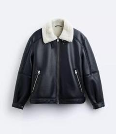 【希少】ZARA フェイクムートンジャケット 裏ボア 佐久間 海世 メンズL ZARAザラフェイクムートンジャケット ブラック黒 ボアジャケット