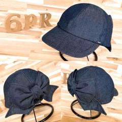 稀少/人気【カシラ】バック ビッグ リボン デニム キャップ 紺 ネイビー