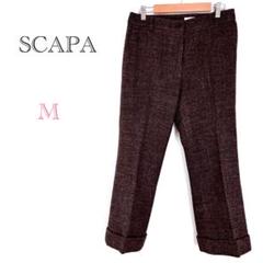＊スキャパ【M】スラックス スーツパンツ 毛•麻混合 キュプラ センタープリーツ