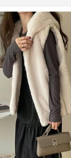 美品】ナカボーサンエスFAVEUR黒 ロングベストファーフードカシミヤ