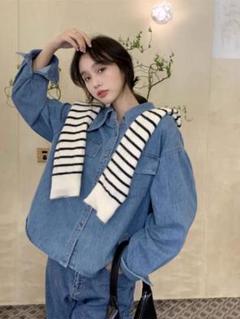 新品✨ゆったりデニムトップス レトロカジュアルシャツ