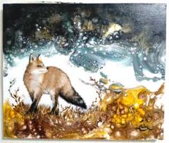 狐の油絵【軌跡】1点物の原画◆作者サイン入り/油彩画/F8号キャンバス 狐の油絵【軌跡】1点物の原画◇作者サイン入り/油彩画/F8号
