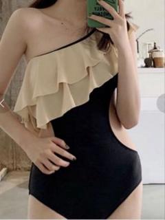 美品　Dita Muaj ワンショルダー　オープンバック　フリル　水着　モノキニ