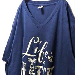 キャンバス ライクアハッチ 英字ロゴ Tシャツ ネイビー 紺色 3XL 古着