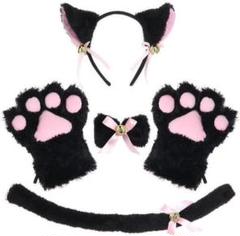 猫耳カチューシャ ねこ コスチューム 4点 コスプレ 小物 チョーカー 肉球