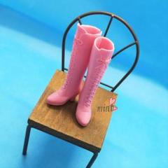 1/6ドール用靴 シンプル編上げ風ブーツ ピンク リカちゃんブライス