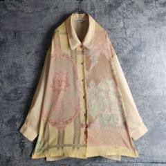 【ヴィンテージ】古着 シアーシャツ 総柄 花柄 スカーフ柄 ベージュ レトロ