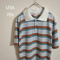 70s JC Penney ストライプポロシャツ M　シングルステッチ