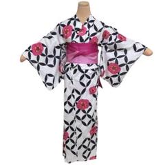 梅柄　七宝　白色浴衣　ピンク半幅帯　2点セット