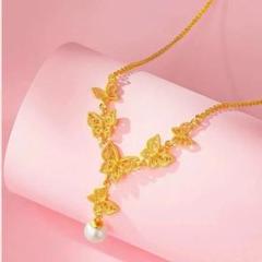 24K 24金 蝶 真珠 ネックレス 足金999刻印入り - メルカリ