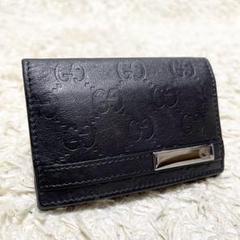 GUCCI カードケース　シマ　レザー　GG柄　インターロッキング　ロゴ金具　黒 GUCCI グッチ インターロッキングG レザー カードケース 定期