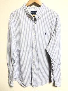 【未使用に近い★人気★希少175/100A】ラルフローレンストライプ長袖シャツ★ 希少⭐️ラルフローレン シャツ 長袖 ストライプ ブルー XL相当